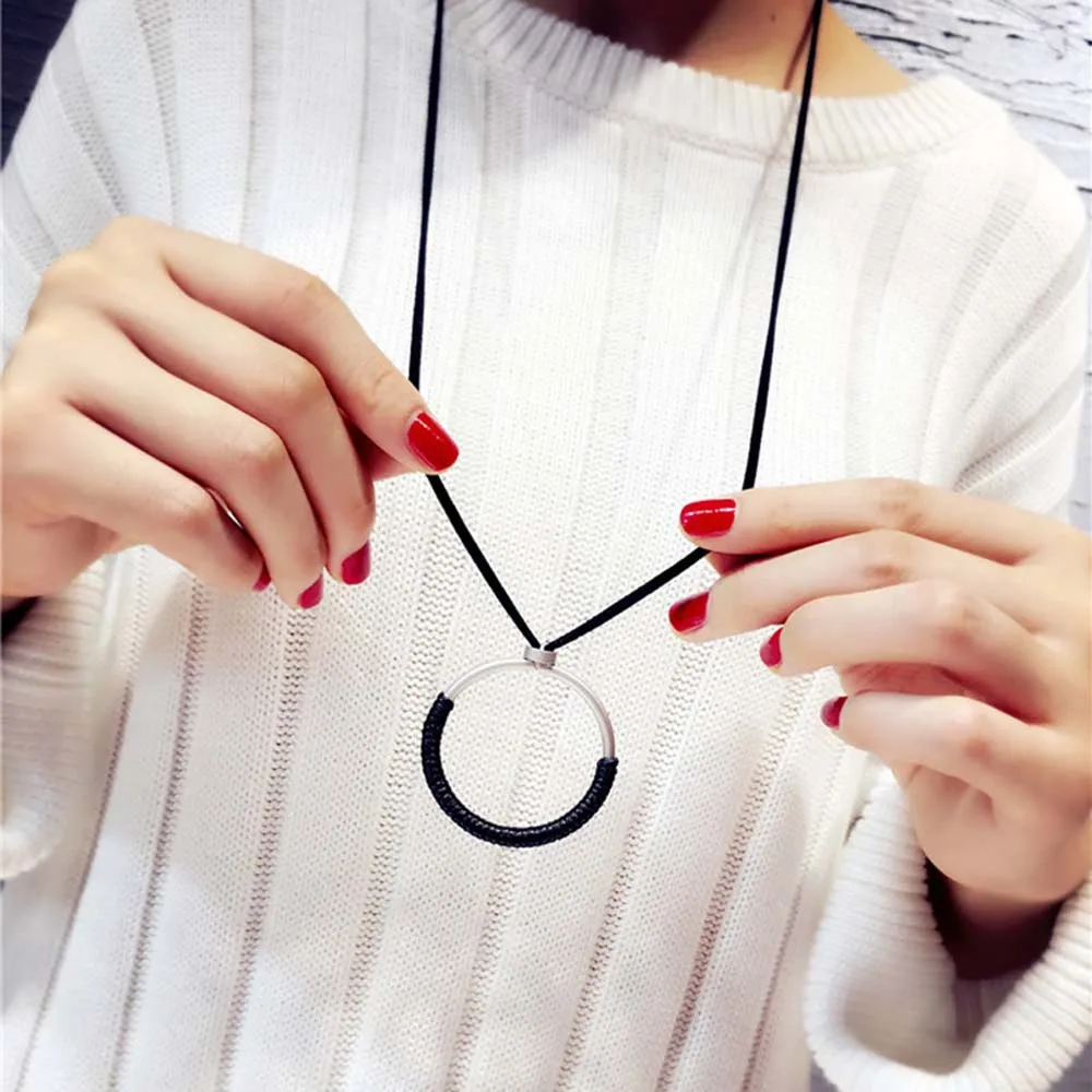 

Big Circle Rope Necklace Simple Long Paragraph Sweater Chain All-match Female Pendant Necklace Women Decoration Accessories