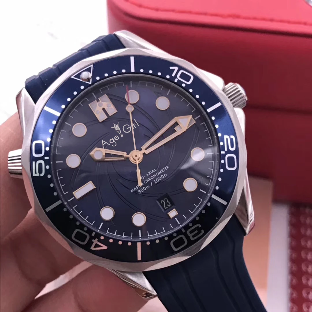 

Luxury Brand New Men Automatic Mechanical Silver Gold Hand Limited James Bond 7007 Blue Rubber Ceramic Sapphire Watch Luminous