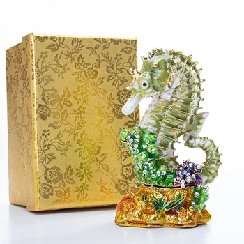 

H&D Mini Hinged Hippocampus Trinket Box Hand-painted Animal Figurine Collectible Ring Holder Birthday/Christmas Gift Table Decor