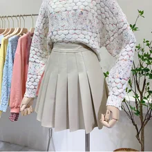 LANMREM кожаная плиссированная юбка Зимняя Новая женская Однотонная юбка трапециевидной формы с высокой талией из искусственной кожи PC301