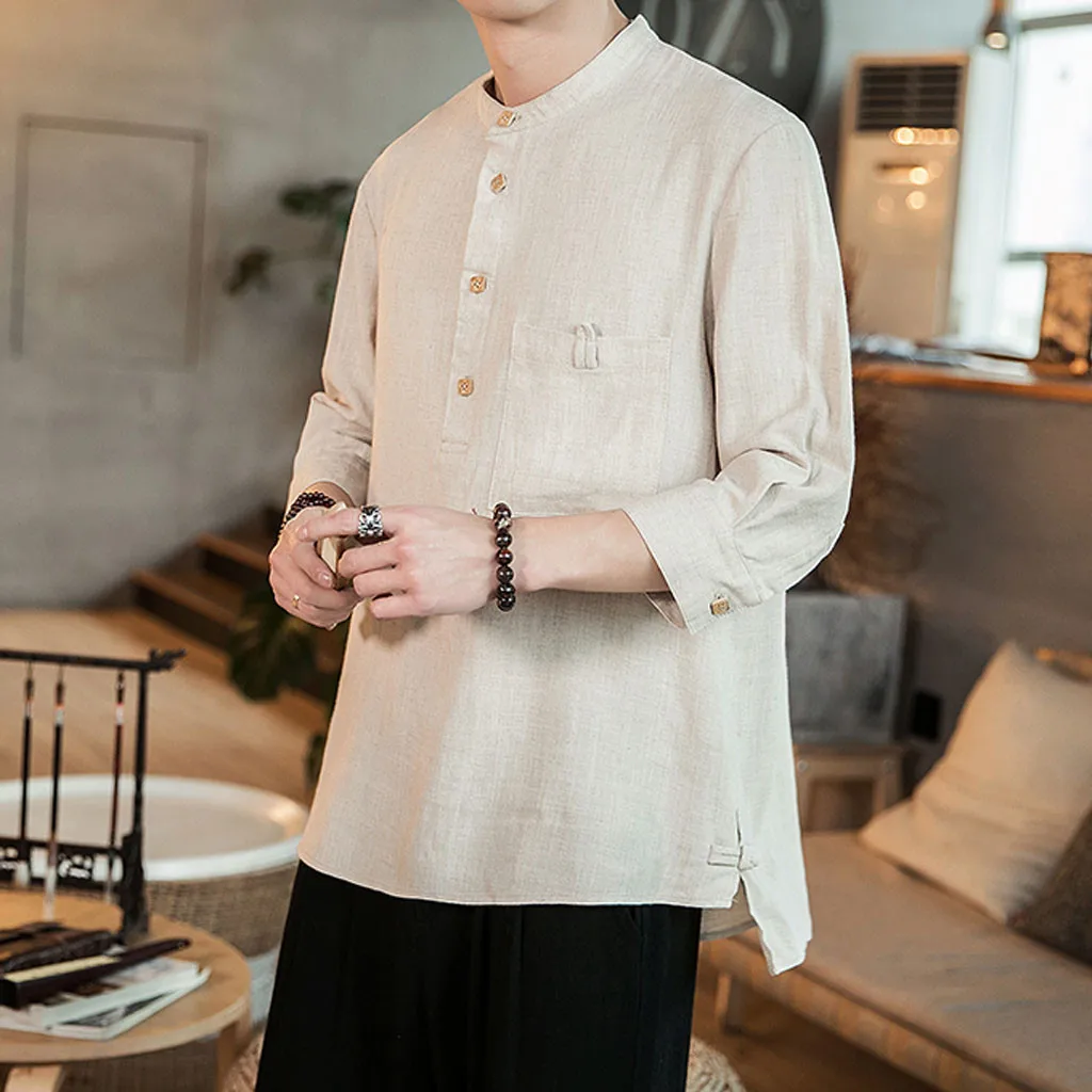 Camisa Для мужчин рубашка хлопковый Детский свитер из Демисезонный свободные 9-рубашка с длинным рукавом Топ Мода Повседневное, на каждый день, однотонный Цвет Простая рубашка для мужчин; Новинка; замшевая