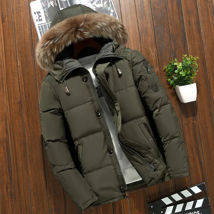 New men's down jacket men's short white duck down padded collar outdoor winter coat men's warm plus-size coat