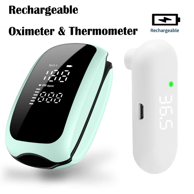 Pulse Finger Oximeter Rechargeable USB Blood Oxygen Level Accurate Oximetro  and Digital Thermometers for Baby Adults Non-contact - AliExpress