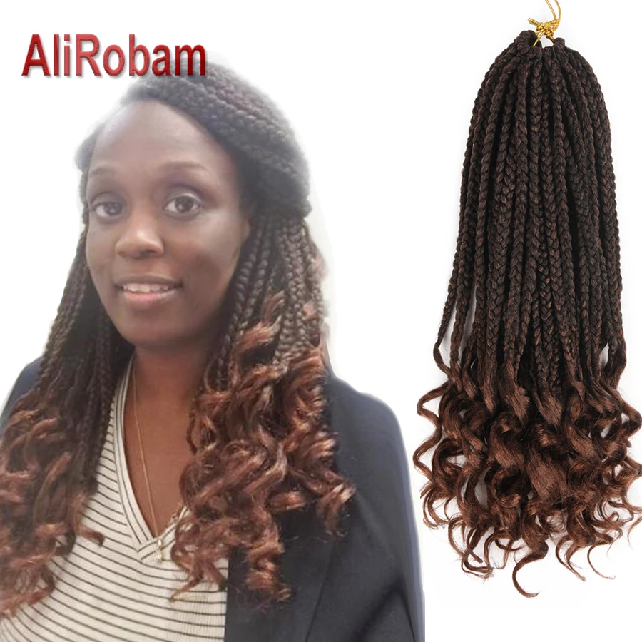 

AliRobam Crochet Hair 22Strands Box Braids Roots Loose End 18Inch Ombre Color Synthetic Braiding Hair Extensions Black Brown