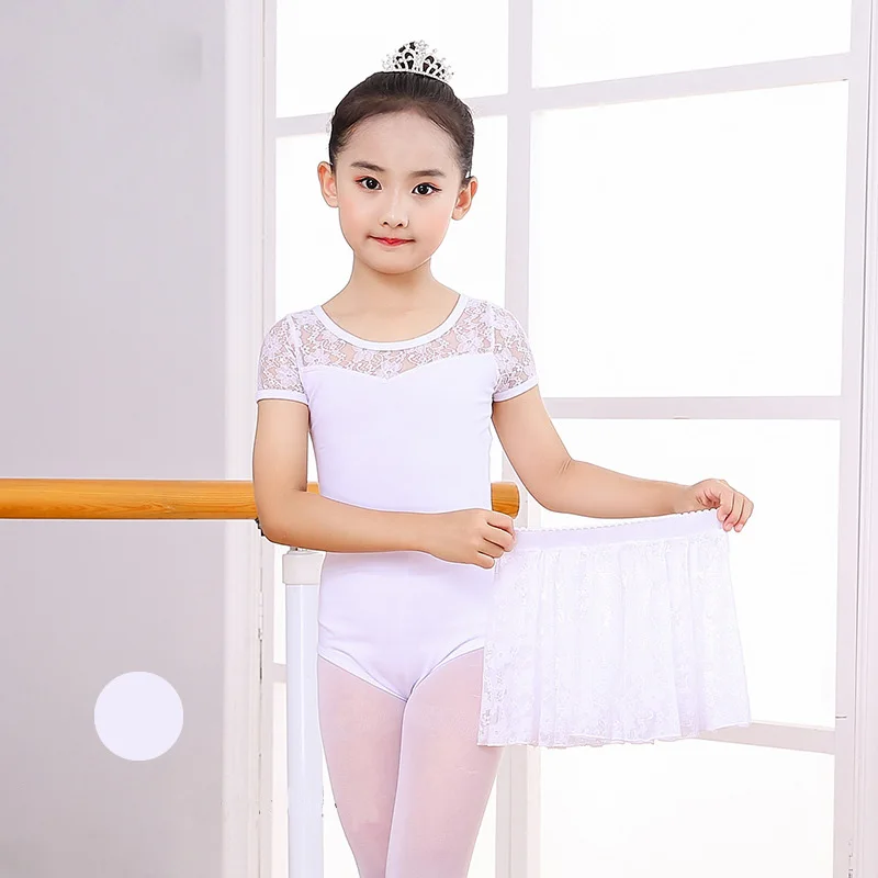 white set Детские хлопковые кружевные костюмы для балета, гимнастики, трико с юбкой для девочек, костюмы для танцев, Одежда для танцев - Цвет: white set