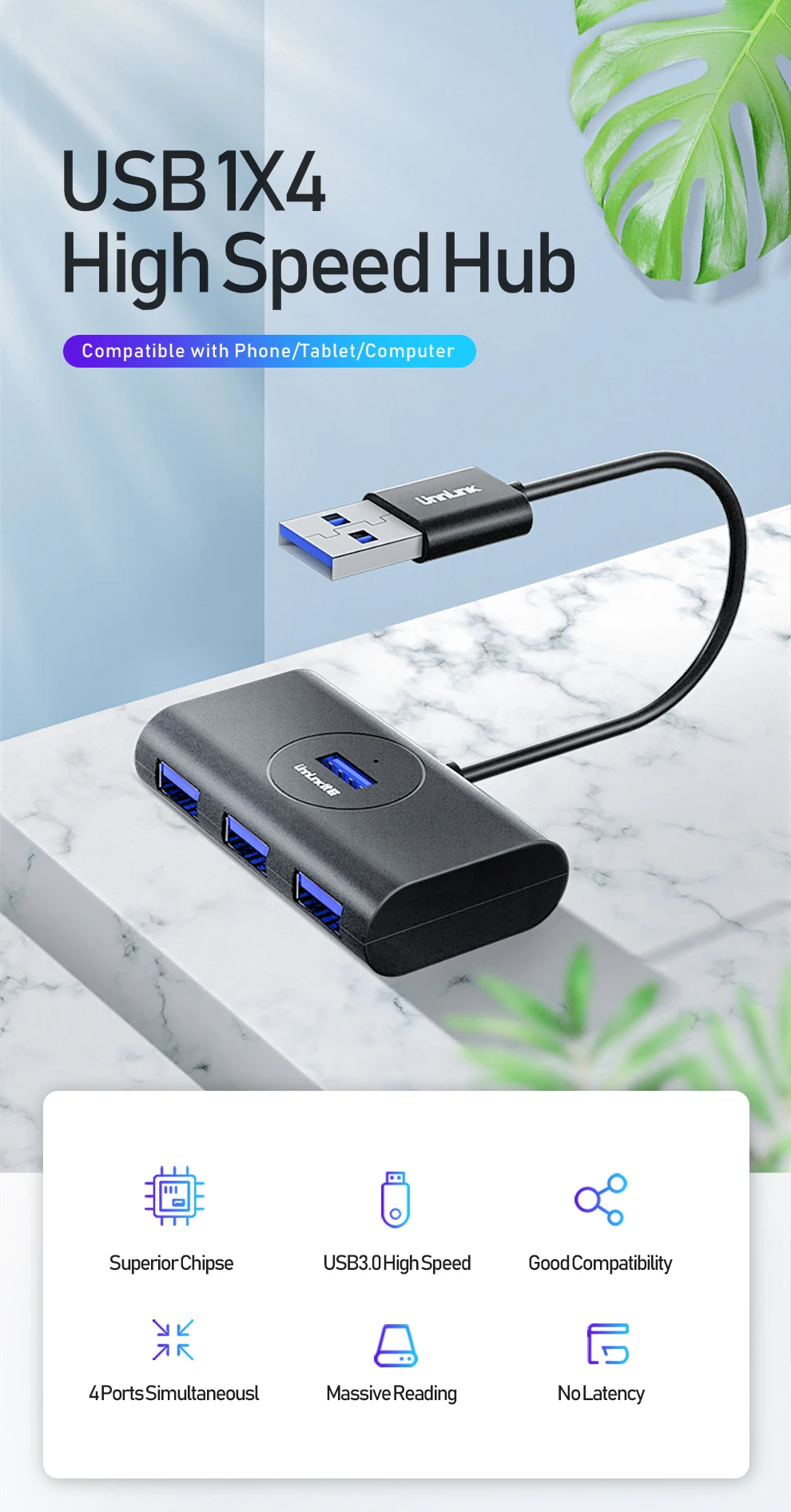 Unnlink 4 Порты и разъёмы usb-хаб USB 3,0 высокоскоростной разветвитель 5 Гбит/с USB удлинитель 0,25 м 0,5 м 1 м 1,5 м 2 м для Deskto ноутбук Тетрадь