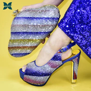

New Fashion High Quality Blue Color African Designer Shoes and Bag Set To Match Italian Designer Shoes and Bags Matching Set