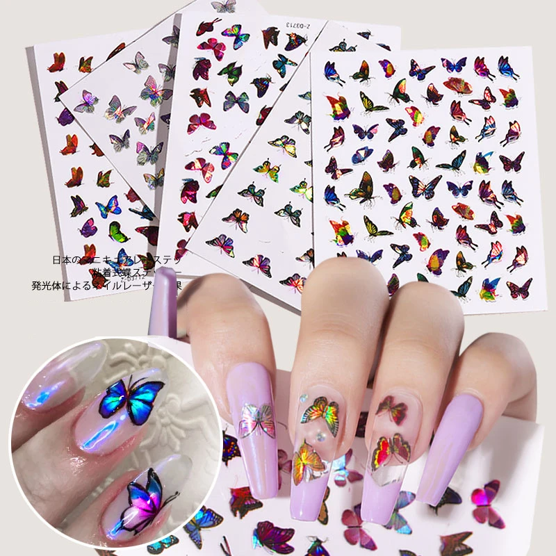 

1pcs Laser Colorful Butterfly Nail Art Sticker Self Adhesive 3d Butterfly Designs Nail Decals Decorations Manicure Accessories