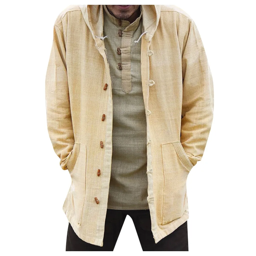 Мужской длинный в этническом стиле рукав Свободная Повседневная рубашка с капюшоном Пальто Блузка Топы осеннее пальто мужские пальто и куртки мужской большой размер