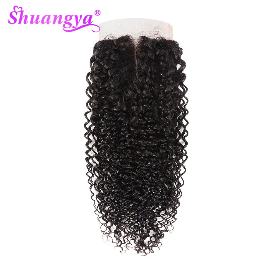 

Shuangya Hair Kinky Curly Closure 4x4 Swiss Lace Closure Free/Middle/Three Part Human Hair Closure Remy Hair Natural Color