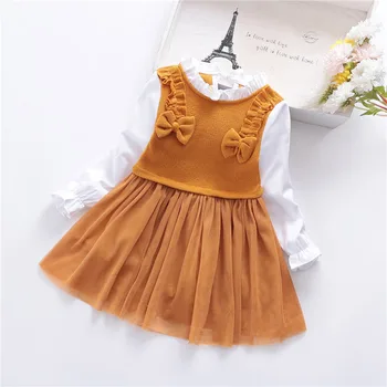 

Menoea Girls Dress 2020 Spring and Autumn Girls Bow Clothing Children's Net Princess Flower Dress Long Sleeve Baby Girls Dress