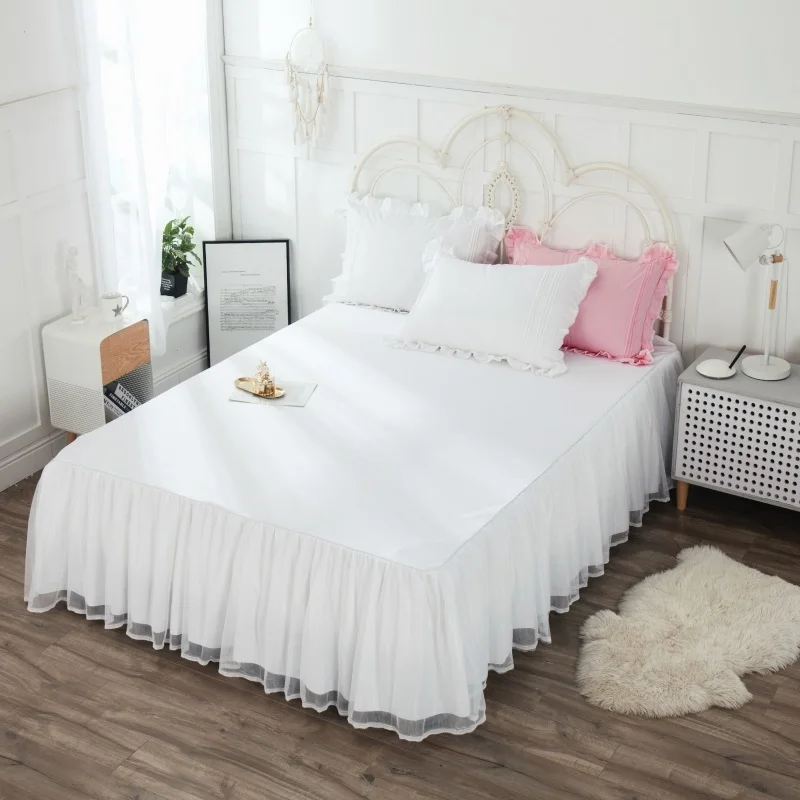 

Bed Skirt 100% Cotton White Solid Color Easy Off Easy on Bed Cover Thick Bedspread Single/double Adults Elastic Band Bed Skirt