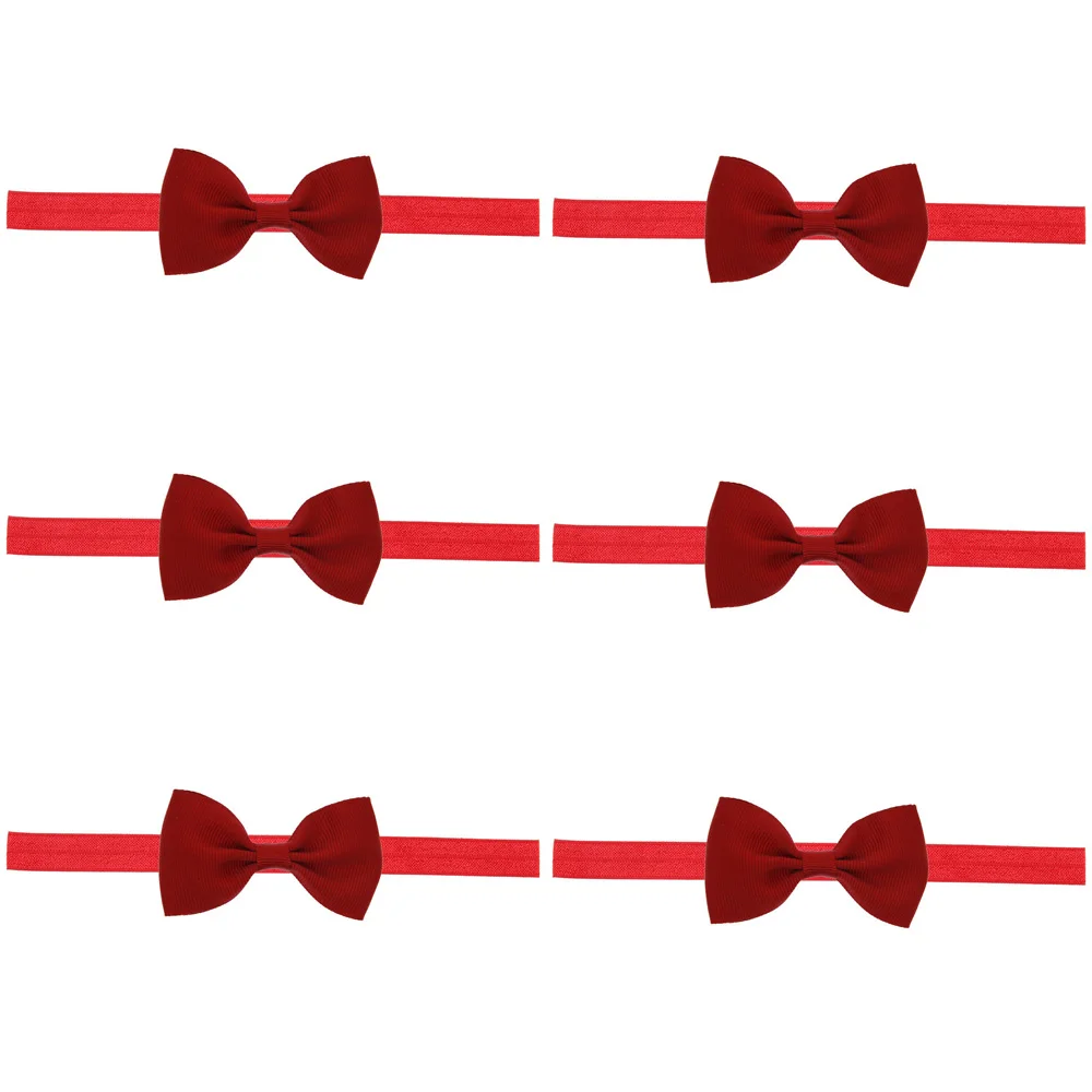 Wine Red-6 PCS 6 шт.; детская Милая повязка на голову с бантом; тюрбан для девочек; Детские эластичные резинки для волос; HATWO1008 - Цвет: Wine Red-6 PCS