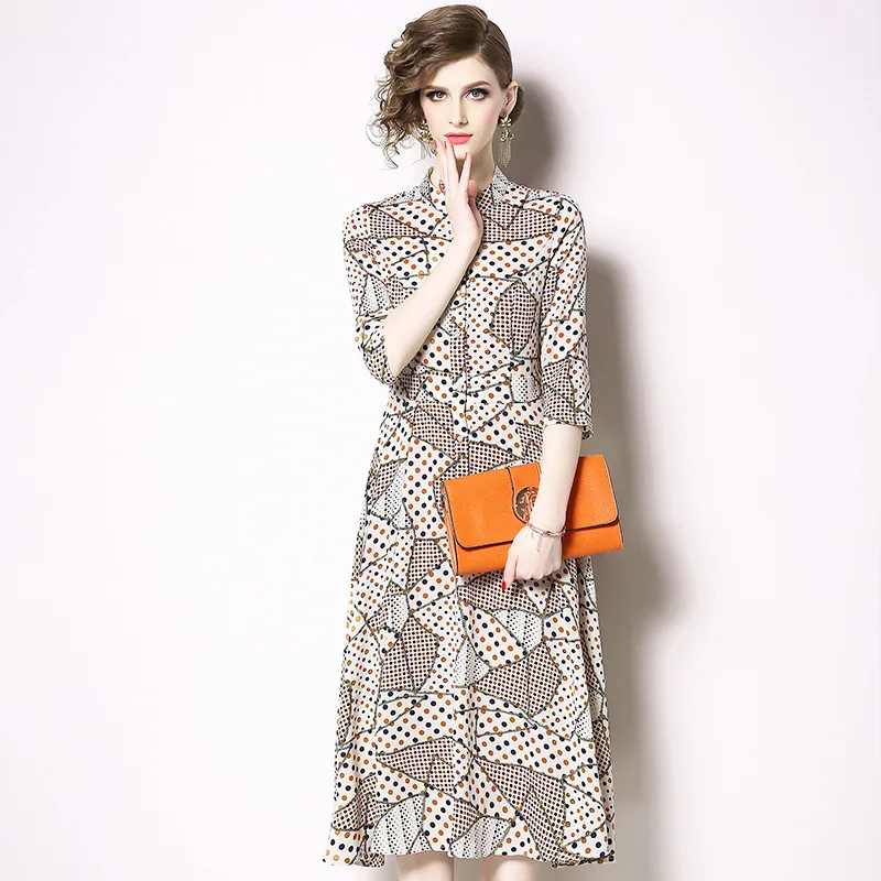 

Ozhouzhan Spring And Summer New Style Polka Dot Floral Printed Dress Slim Fit Slimming Dress