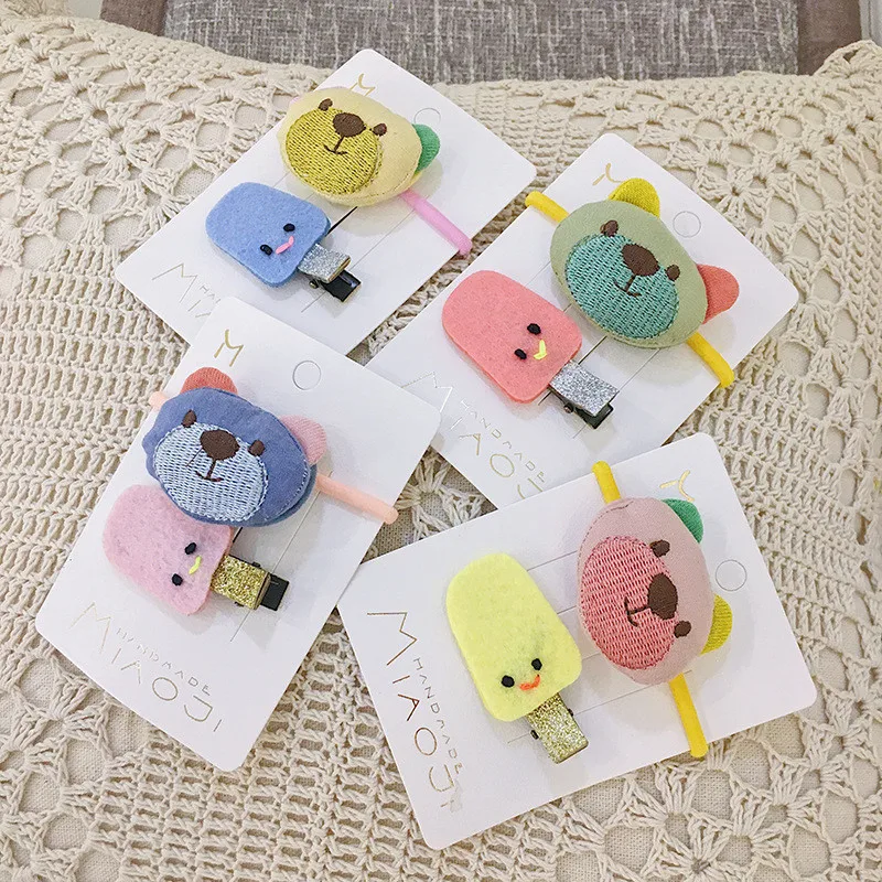Модные ins Macaron ткань медведь эластичные резиновые волосы для девочек детские резинки Детские мороженое заколки
