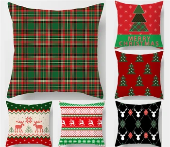 

Lulang Christmas Throw Pillow Covers 18 X 18 Inch, Green Plaids Red Pillow Cases Square Cushion Covers Farmhouse Decor for Home