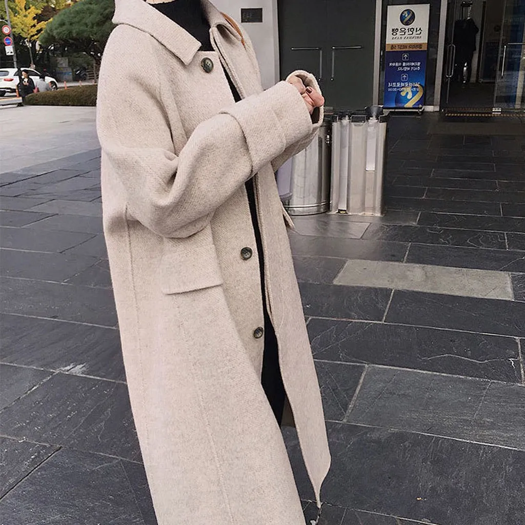 Womail Fashion однотонные Для женщин длинные шерстяные пальто зимнее офисные пальто для женщин Винтаж шерстяное пальто