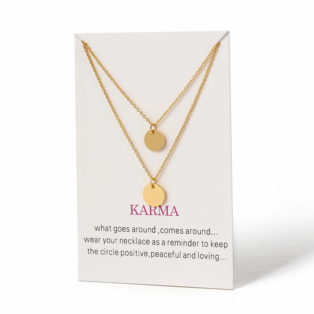 Wish Card Double Layers Necklace Women Gold Silver Color Round Pendant Necklace Choker Collier Femme Fashion Jewelry Gift EY3525 - Окраска металла: EY3525GD00