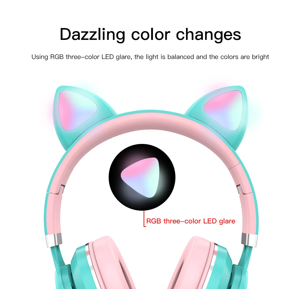 LED Cat Ear Headphones Noise Cancelling Headphones Bluetooth 5 0 Young People Kids Headset Support TF Card 3 5mm Plug With Mic