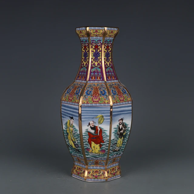 Qianlong Pastel Eight Immortals Figure Octagonal Vase Jingdezhen Antique Porcelain Vase Home Chinese Ornaments 1