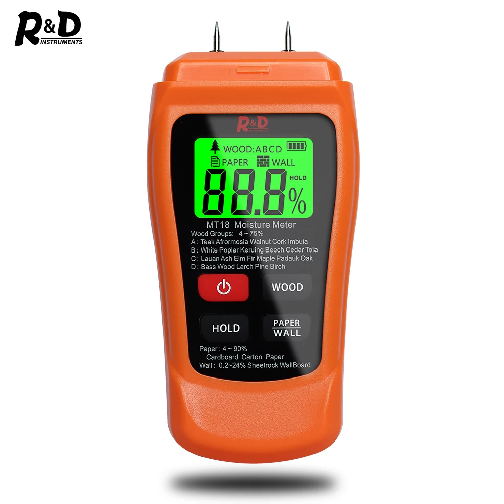 NEW MT-18 Orange 0-99.9% Two Pins Digital Wood Moisture Meter Paper Humidity Tester Wall Hygrometer Timber Damp Detector