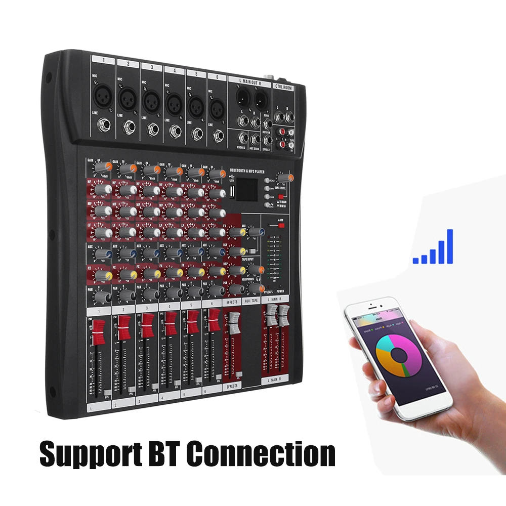 Профессиональный звуковой микшер звуковая доска 6 каналов USB BT стерео микшер микшерный пульт аудио микшер аудио интерфейс микшер