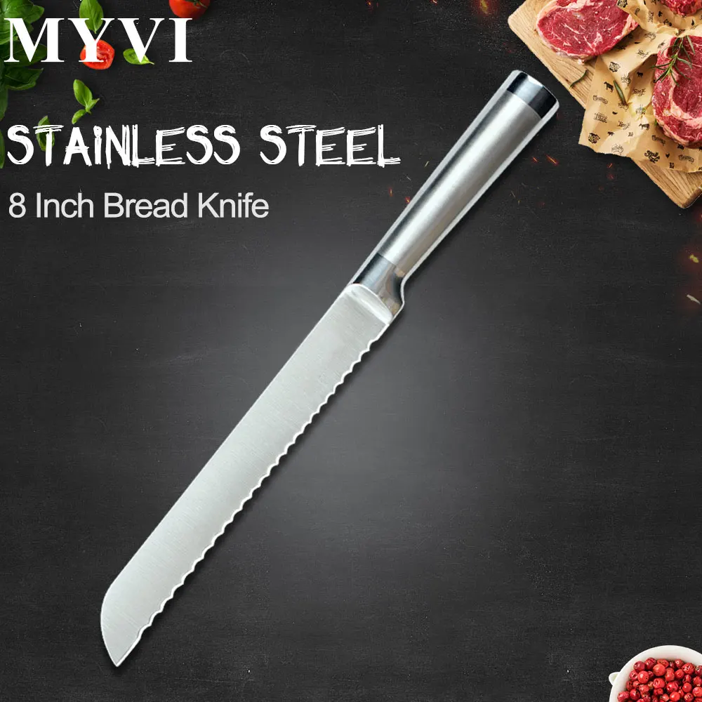 Набор кухонных ножей, нож с ручкой из нержавеющей стали, нож для нарезки хлеба Santoku, нож шеф-повара для правой и левой руки - Цвет: C.8 inch Bread Knife