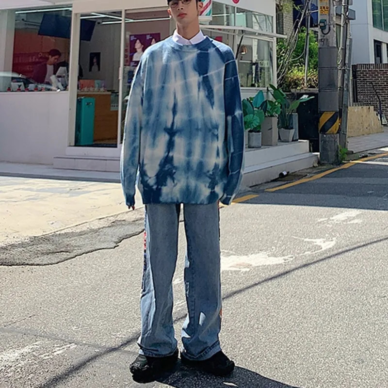 Winter Camo Sweater Men Warm Fashion Tie Dyed Printed Casual Knit Sweaters Man Loose Hip Hop Long-sleeved Pullover Men M-2XL