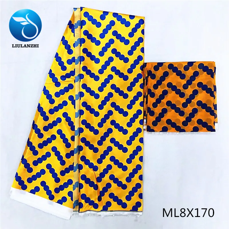 ML8X170 LIULANZHI африканская шелковая атласная ткань 4 ярдов и шифон 2 ярдов шарф женское платье кружевной Материал Швейные принты ткань ML8X165-180 - Цвет: ML8X170