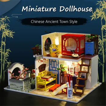 

3D Wooden DIY Miniature Dollhouse Furniture Ancient Town Decorate Craft New Best Presents for Kids Детский игрушечный подарок#D4