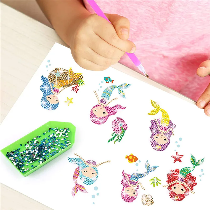 5D DIY Diamond Painting Sticker Kits for Kids Mermaid Princess Pattern Mosaic Sticker Crystal Paint By Number For Adult Beginner