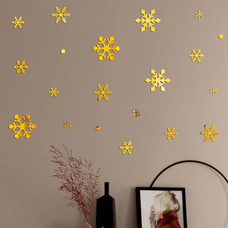 GoldSilver Snowflake Christmas Wall Sticker Home Decoration Christmas Gift Mirror Stickers Muraux Pour Enfants Chambres 30SEP27 (8)