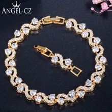 ANGELCZ бренд изысканный Круглый CZ кристалл свадебные браслеты для женщин высокое качество золотого цвета ювелирные изделия AB014