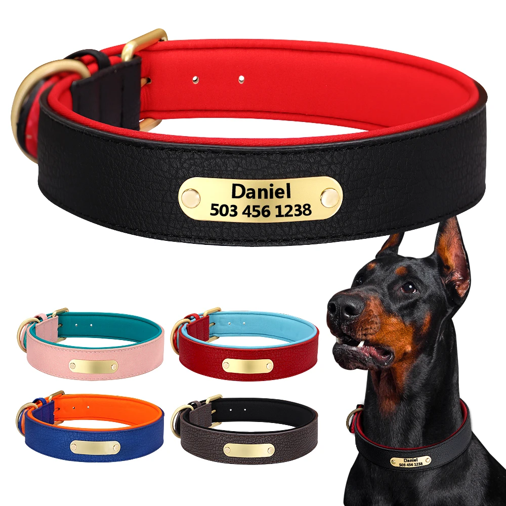 Collar de perro grabado Collar de cuero para perros con placa de identificación personalizada, 2 capas para perros pequeños y grandes, Pitbull|Collares| - AliExpress
