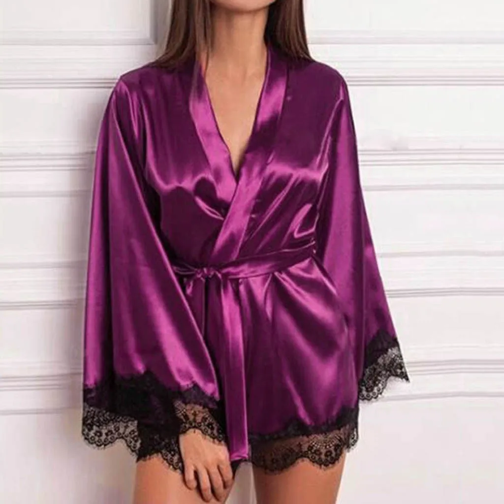 Женский атласный Шелковый кружевной халат женский банный халат халаты пижамы женские сексуальные Халаты женские сорочки De Nuit Femme# YJ