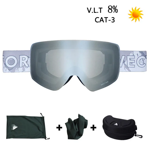 VECTOR Brand Ski Goggles Men Women Double Lens UV400 Anti-fog Skiing Eyewear Snow Glasses Adult Skiing Snowboard Goggles - Цвет: silver box