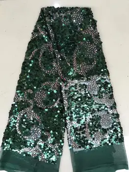 

2019 Dark Green High Quality Nigerian Lace Fabrics Latest sequins Mesh African Lace Fabric Bride French Net Lace Fabric FFD1110