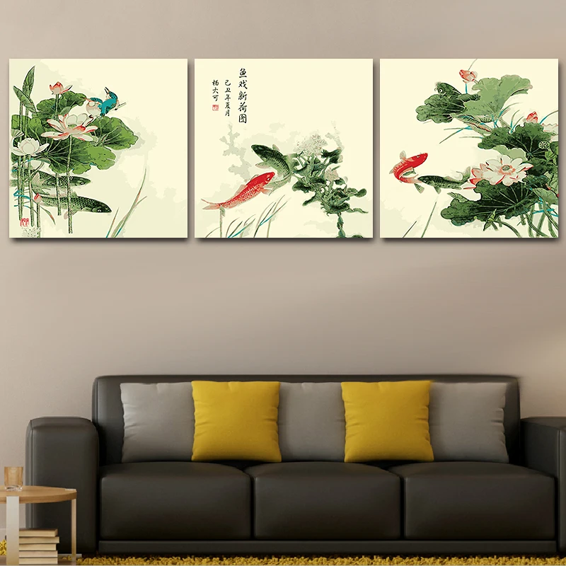 

Diy paint by numbers picture drawing by numbers with kits carp Lotus Decorative hanging painting