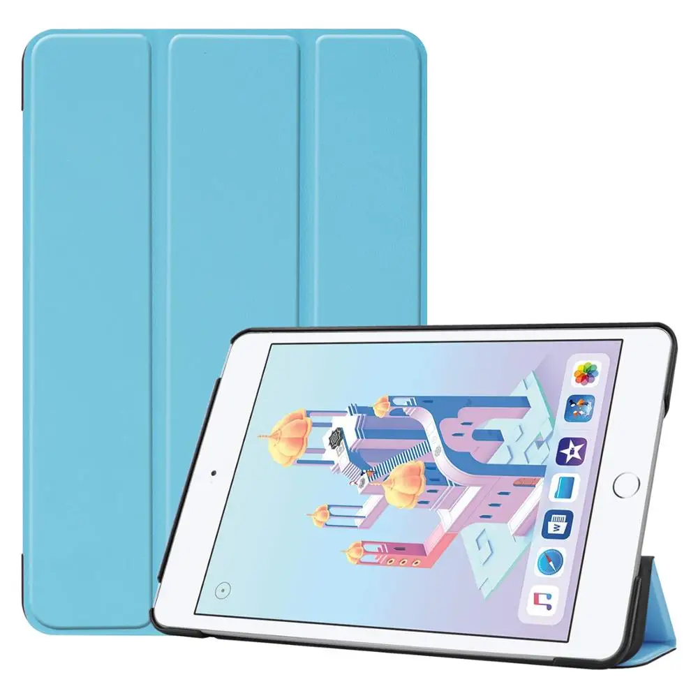 

Solid Case For iPad Mini 4 5 Thin Flip Trifold Stand Smart Sleep Wake Shockproof Protective Tablet Cover