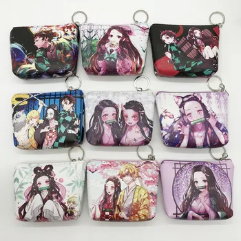 

Demon Slayer Kimetsu No Yaiba Anime Square Storage Coin Pocket Girls Fashion Cute Small Money Bag Cartoon PU Zipper Purse Wallet