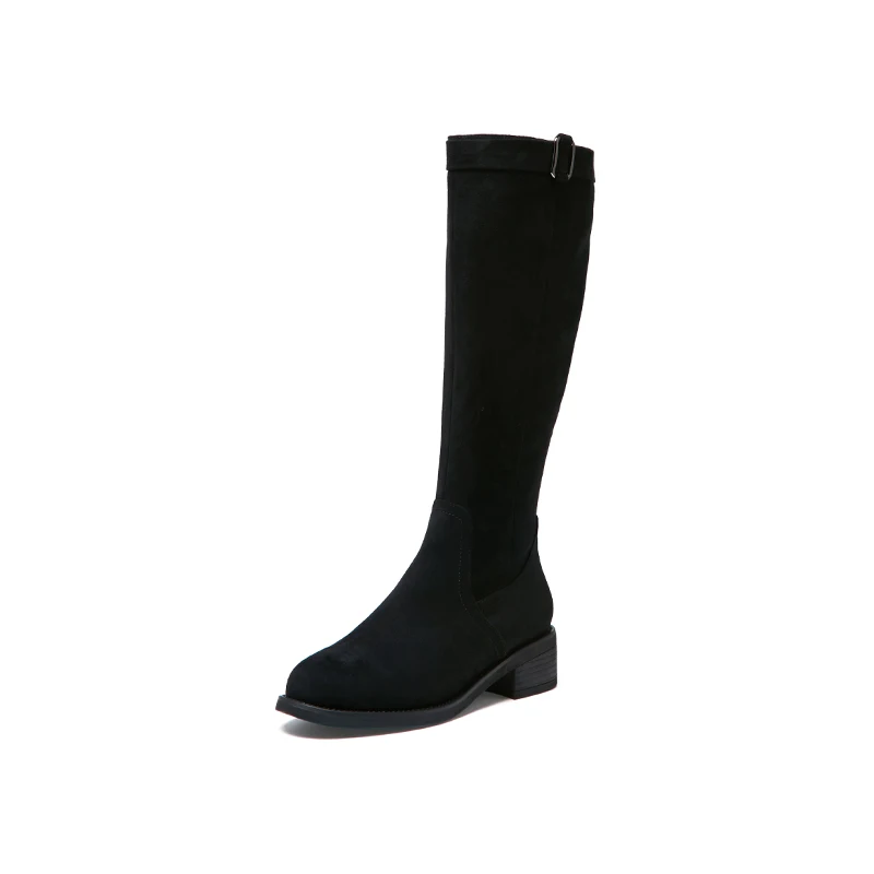GEMEIQ/ г. Женские ботинки новые зимние теплые высокие рыцарские сапоги с боковой молнией женские Ботинки на каблуке 3-5 см Женская обувь - Цвет: Black Microfiber