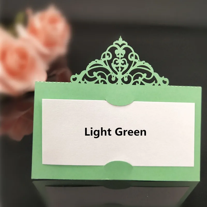 light green 50 шт., таблица приглашений, открытки, свадебные украшения, лазерная резка, вечерние карты, настольные карты, свадебные принадлежности 6z - Цвет: light green