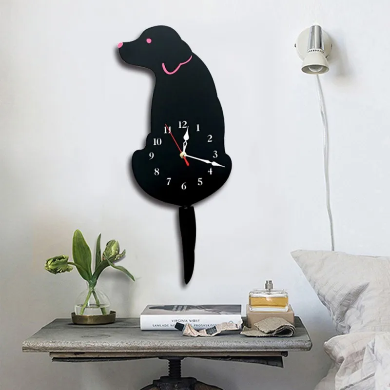 

Creative Cute Christmas White/Black Wagging Tail Dog Wall Clock for Household Decorative Wall Clocks