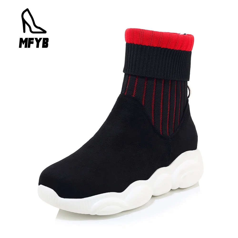 

MFYB Women's boots 2019 autumn and winter new fashion panda bottom flat women's shoes 34-46 large size knit tube boots