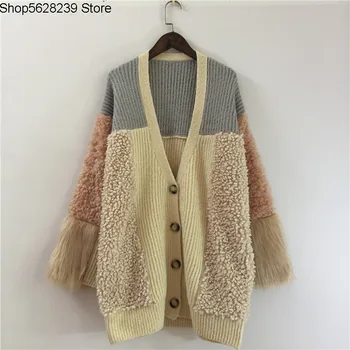 

Pack Women's Wear Small Xiangfeng Loose Medium Length Money Sweater Coat Knitting Fur Cardigan Thick