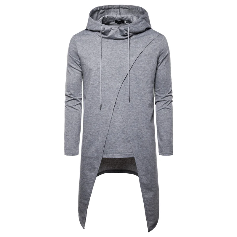 Light Gray Мужская удлиненная толстовка с капюшоном в стиле хип-хоп, модный легкий пуловер с неравномерным подолом, толстовка с капюшоном, уличная одежда для мужчин - Цвет: Light Gray
