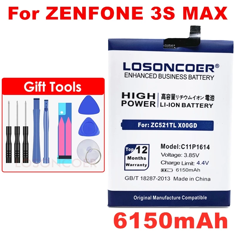 LOSONCOER батарея 6150mAh C11P1614 для asus ZenFone 3S MAX ZC521TL X00GD Dual SIM TD-LTE ZenFone Peg asus 3S Подарочная цифра инструменты