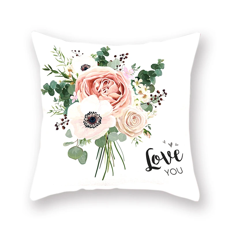 Single-sided Printing Polyester Watercolor Flower Love Throw Pillowcase Nordic Party Farmhouse Decoration Accessories 45x45cm | Дом и сад