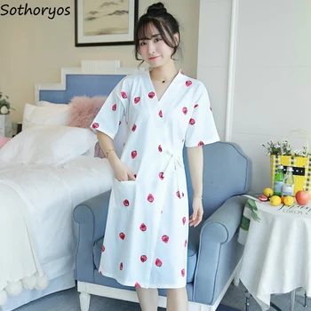 

Robes Women Printed Pocket Short Sleeve Bathrobe Thin Breathable Womens Sleepwear Soft Comfortable Elegant Korean Style Leisure