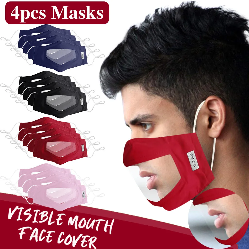 4pc Mask With Clear Window Visible Expression For The Deaf And Hard Of Hearing Deaf Mute Maske Transparent Plastic Mouth Maskes 2